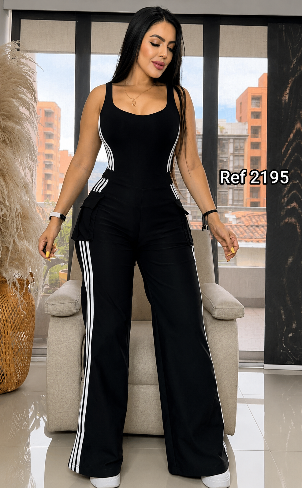 Enterizo Deportivo Mujer 2195 Bota Ancha con Rayas Laterales